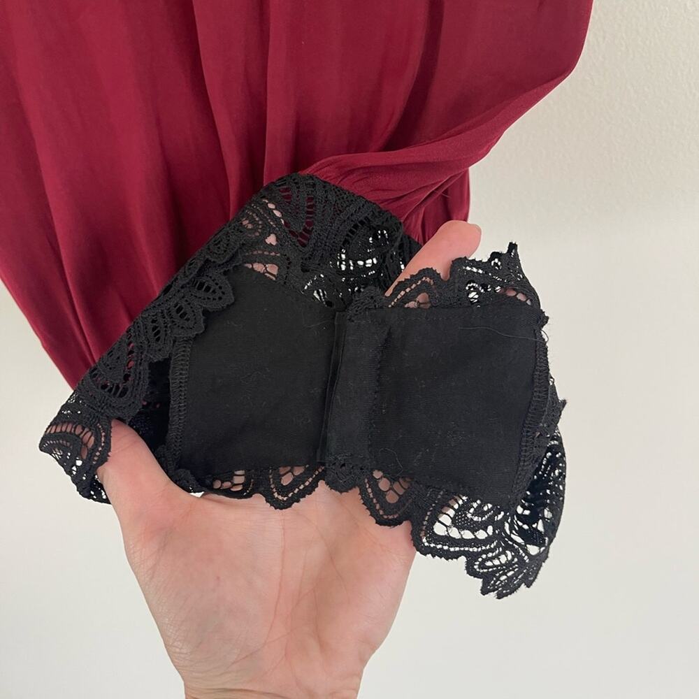 Free People - NWOT Elegant Lace Trim Burgundy Bodysuit - Picture 7 of 8